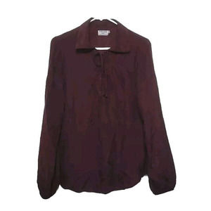 FRAME Le Lace Up Blouse Womens Size M 100% Silk Mahogany Maroon Tie Front